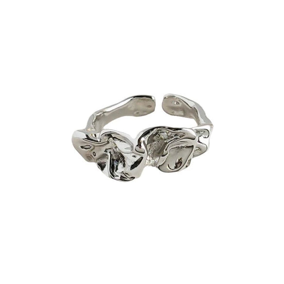 Women's Geometric Asymmetrical Liquid Pleated Copper Ring With Electroplated Finish Adjustable Open Band Personality Style