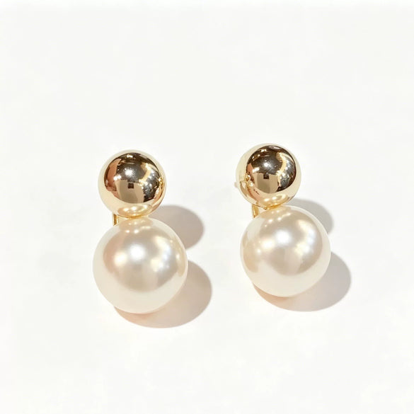 Women's Geometric Ball And Pearl Earrings In Electroplated Copper Elegant Minimalist Highend Jewelry Wholesale