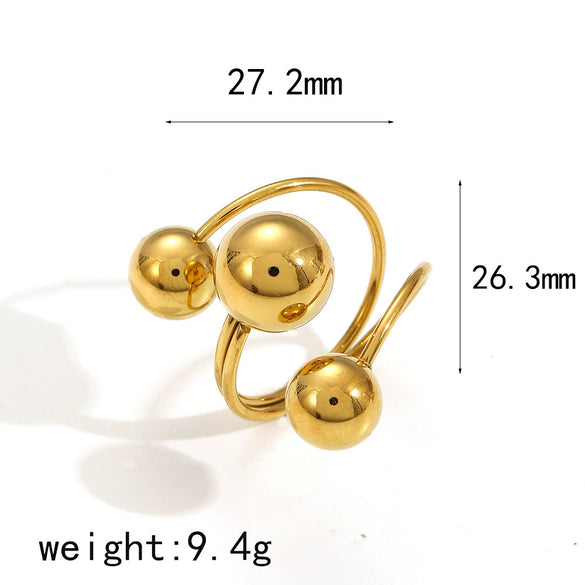 Women's Geometric Ball Stainless Steel Ring With Electroplating And Color Retention Opening Adjustable