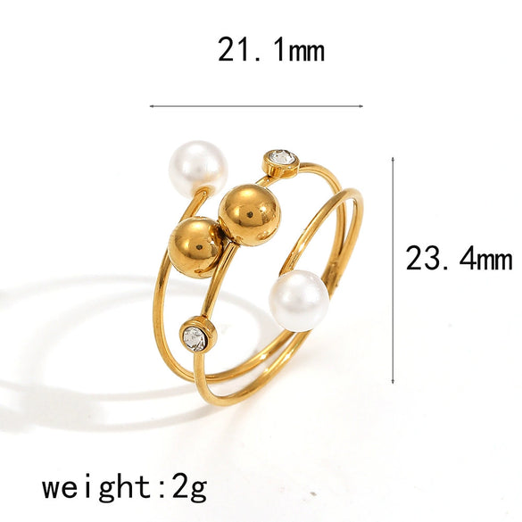 Women's Geometric Ball Stainless Steel Ring With Electroplating And Color Retention Opening Adjustable