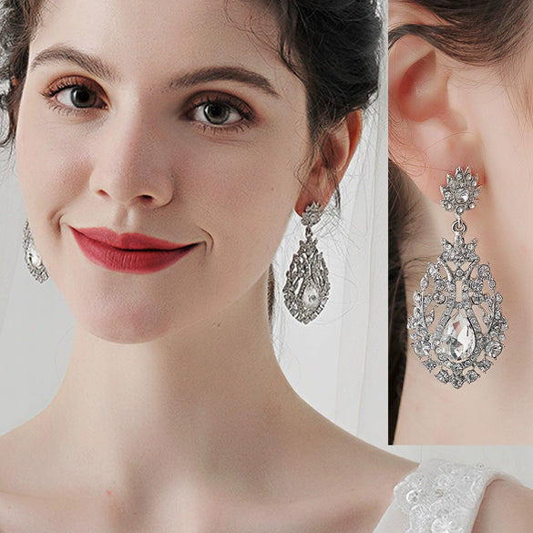 Women's Geometric Baroque Round Metal Earrings With Rhinestone Details For Banquets Parties And Photography