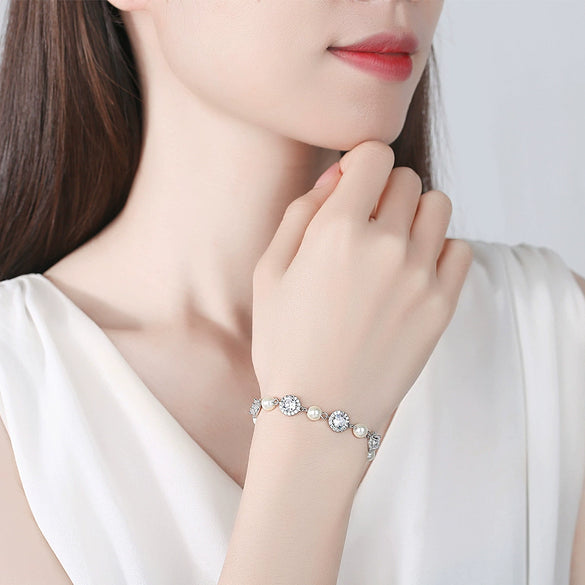 Women's Geometric Beaded Copper Bracelet With Pearl Accents Electroplated Fashion Jewelry Wholesale
