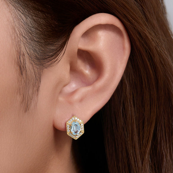 Women's Geometric Blue Natural Topaz Sterling Silver Earrings Set With Precious Stones