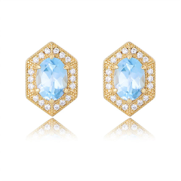 Women's Geometric Blue Natural Topaz Sterling Silver Earrings Set With Precious Stones