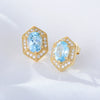 Women's Geometric Blue Natural Topaz Sterling Silver Earrings Set With Precious Stones