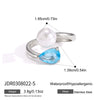 Women's Geometric Blue Zircon Pearl Ring In Stainless Steel With Vacuum Pvd Gold Plating Hypoallergenic Colorfast Jewelry