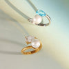 Women's Geometric Blue Zircon Pearl Ring In Stainless Steel With Vacuum Pvd Gold Plating Hypoallergenic Colorfast Jewelry