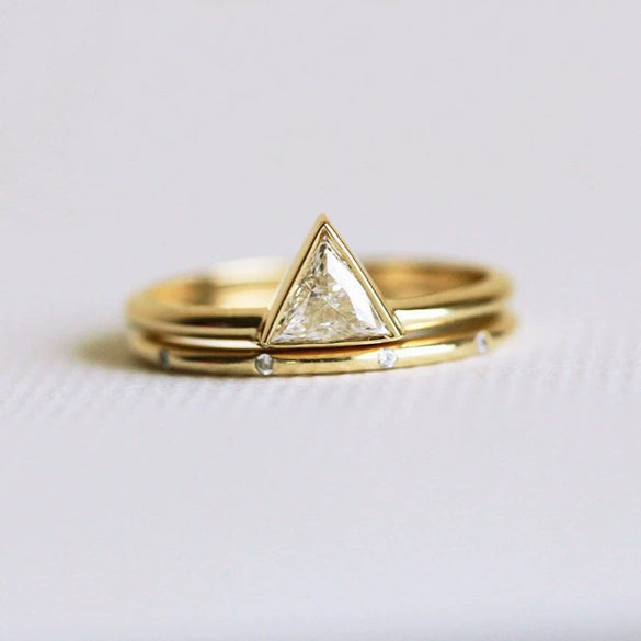 Women’s Geometric Brass And White Steel Couple Ring Set Diamond Cut Gold Tone Index Finger Rings Versatile Fashion Jewelry