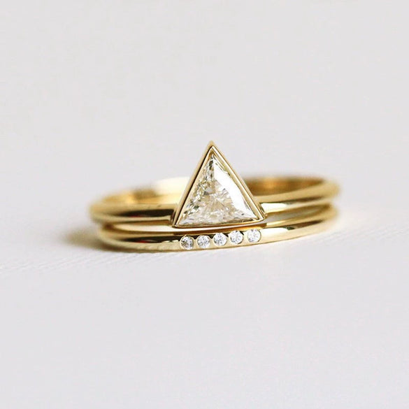 Women’s Geometric Brass And White Steel Couple Ring Set Diamond Cut Gold Tone Index Finger Rings Versatile Fashion Jewelry