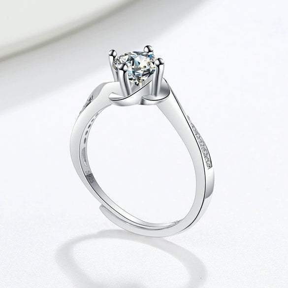 Women's Geometric Bud Moissanite Ring In S925 Sterling Silver With Electroplated Finish Adjustable Open Ring