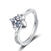 Women's Geometric Bud Moissanite Ring In S925 Sterling Silver With Electroplated Finish Adjustable Open Ring
