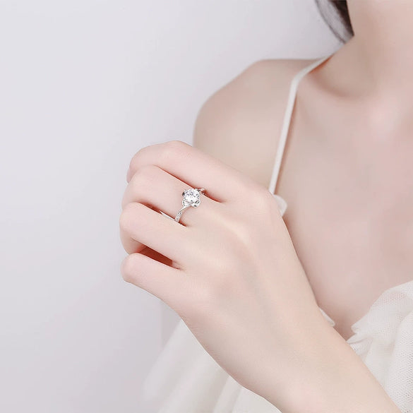 Women's Geometric Bud Moissanite Ring In S925 Sterling Silver With Electroplated Finish Adjustable Open Ring