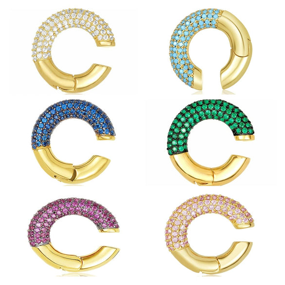 Women's Geometric C Shape Full Rhinestone Ear Clip Earrings Copper With Electroplated Gold Finish No Piercing Fashion Jewelry