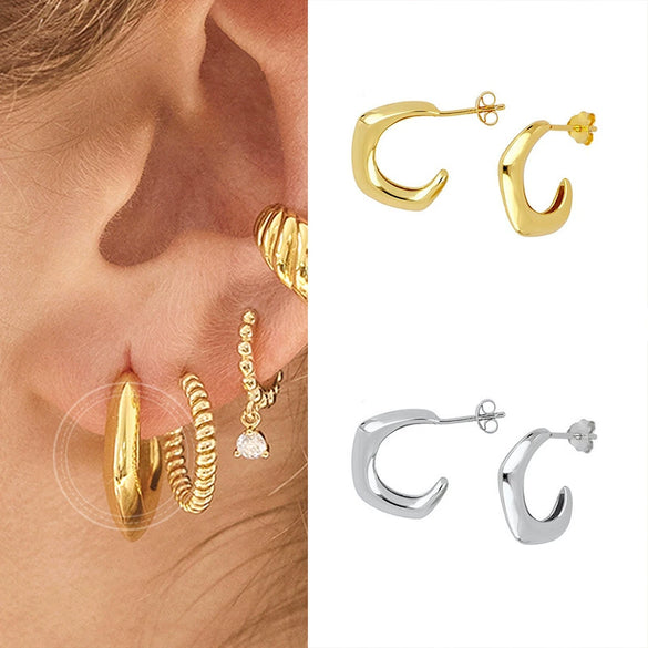 Women's Geometric C Shaped Earrings With Silver Needle And Copper Electroplated Fashion Ear Buckles