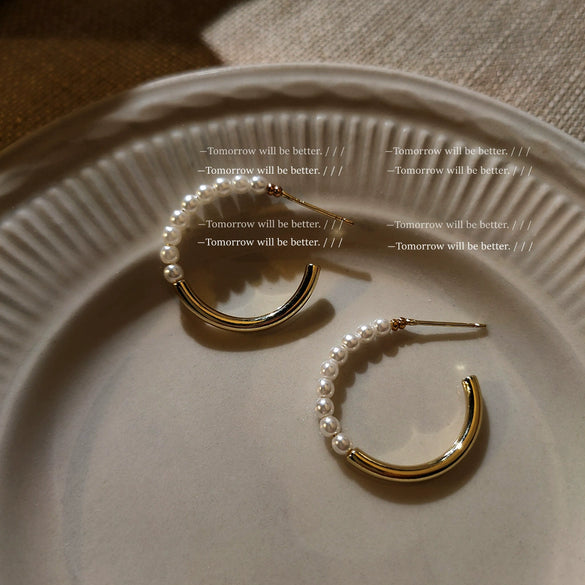 Women's Geometric C Shaped Spliced Pearl Earrings Copper Electroplated Fashion Elegant Ear Jewelry