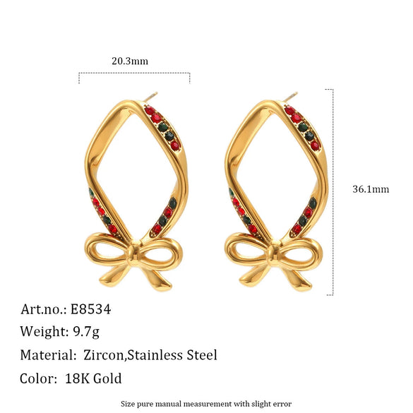Women’s Geometric Cherry Bow Earrings In Stainless Steel With Pvd Vacuum Gold Plated Finish