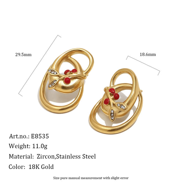 Women’s Geometric Cherry Bow Earrings In Stainless Steel With Pvd Vacuum Gold Plated Finish