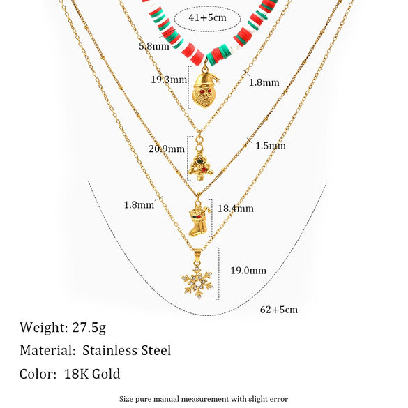 Women's Geometric Christmas Pendant Necklace In Stainless Steel With Vacuum Gold Plating And Lobster Clasp