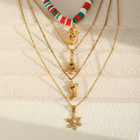 Women's Geometric Christmas Pendant Necklace In Stainless Steel With Vacuum Gold Plating And Lobster Clasp
