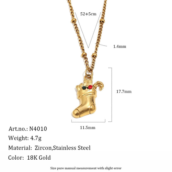 Women's Geometric Christmas Pendant Necklace In Stainless Steel With Vacuum Gold Plating And Lobster Clasp