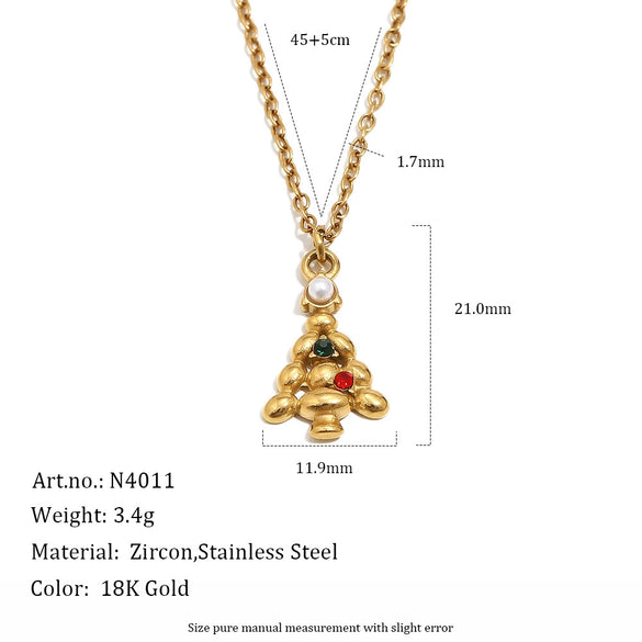Women's Geometric Christmas Pendant Necklace In Stainless Steel With Vacuum Gold Plating And Lobster Clasp