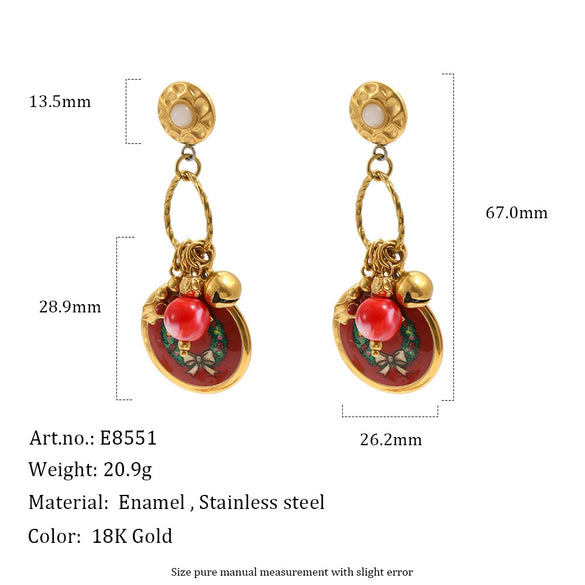 Women's Geometric Christmas Tree And Snowman Stainless Steel Vacuum Goldplated Earrings