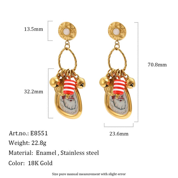 Women's Geometric Christmas Tree And Snowman Stainless Steel Vacuum Goldplated Earrings