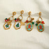 Women's Geometric Christmas Tree And Snowman Stainless Steel Vacuum Goldplated Earrings