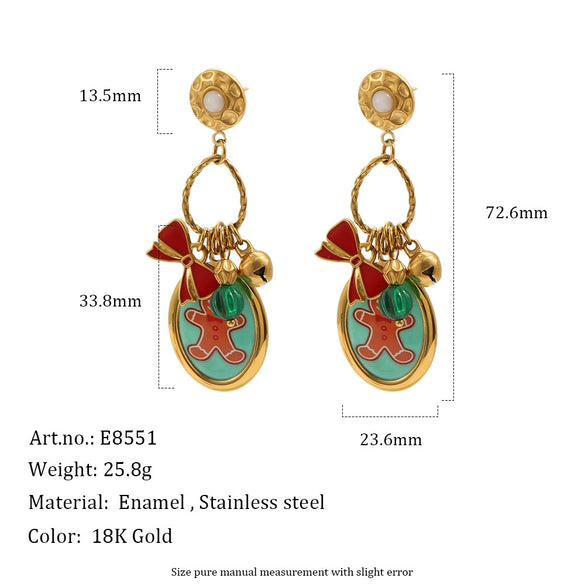 Women's Geometric Christmas Tree And Snowman Stainless Steel Vacuum Goldplated Earrings