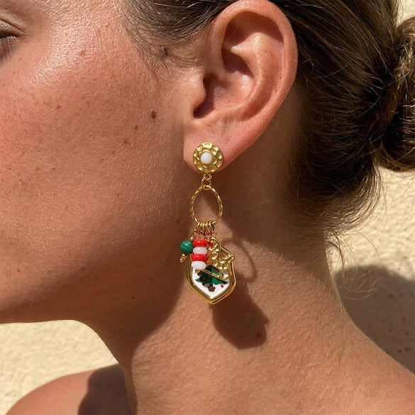 Women's Geometric Christmas Tree And Snowman Stainless Steel Vacuum Goldplated Earrings