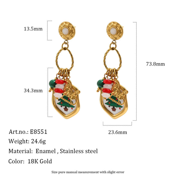 Women's Geometric Christmas Tree And Snowman Stainless Steel Vacuum Goldplated Earrings