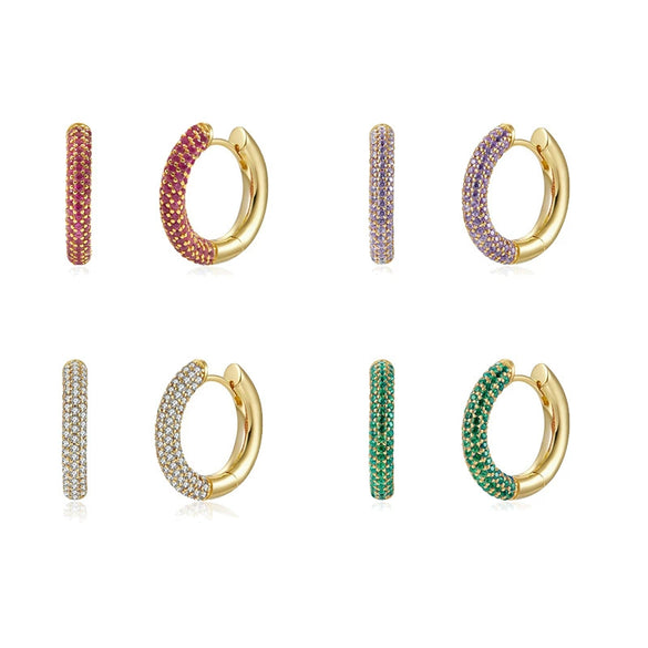 Women's Geometric Circle Earrings With Silver Needles And Copper Multi Color Zircon Diamond Cut Fashion Earrings