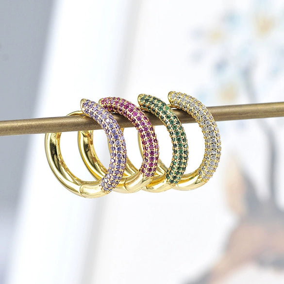 Women's Geometric Circle Earrings With Silver Needles And Copper Multi Color Zircon Diamond Cut Fashion Earrings