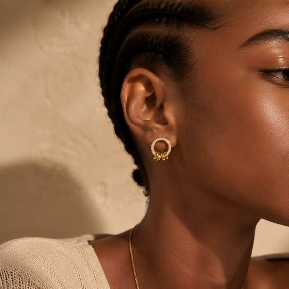 Women's Geometric Circle Hoop Earrings In Stainless Steel With 18K Gold Finish Vacuum Electroplated Non Fading High End Style