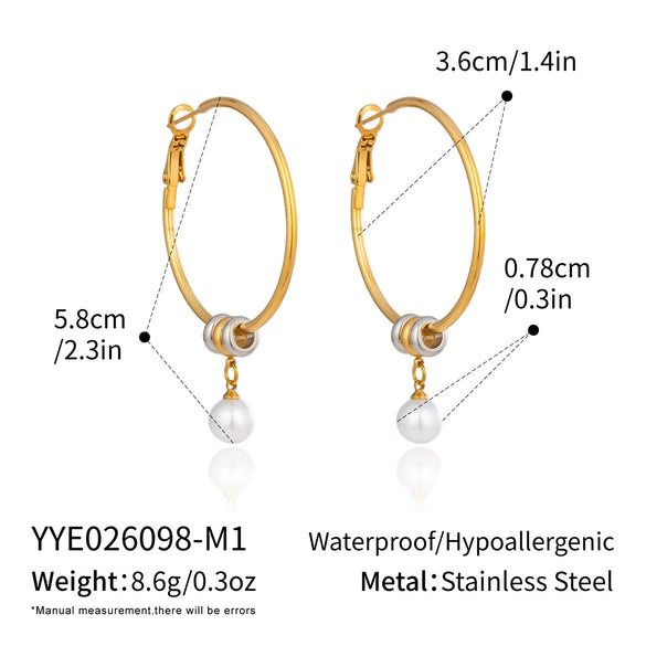 Women's Geometric Circle Imitation Pearl Drop Earrings With Stainless Steel Posts And Vacuum Gold Plating Minimalist Jewelry