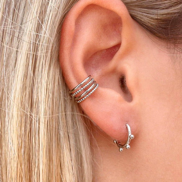Women's Geometric Circle Small Bead Hoop Earrings With Silver Needle And Copper Electroplated Simple Fashion Ear Buckle Design