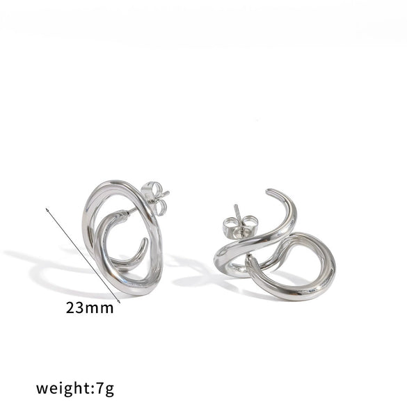 Women's Geometric Circular Stainless Steel Earrings With Pvd Vacuum Gold Plated Finish Fashion Minimalist Hoop Style