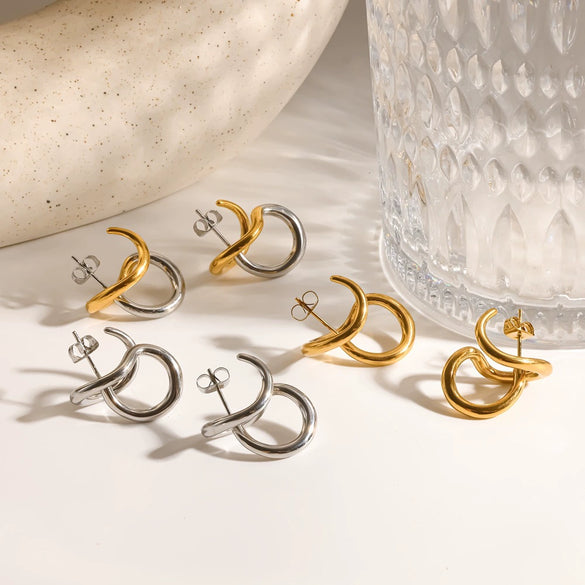 Women's Geometric Circular Stainless Steel Earrings With Pvd Vacuum Gold Plated Finish Fashion Minimalist Hoop Style