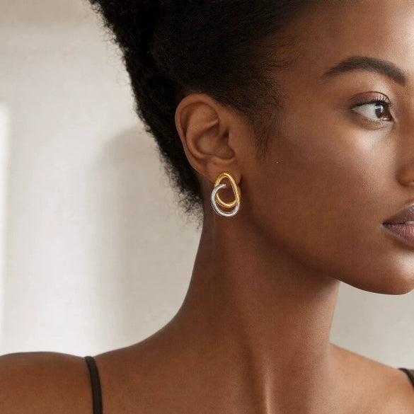 Women's Geometric Circular Stainless Steel Earrings With Pvd Vacuum Gold Plated Finish Fashion Minimalist Hoop Style