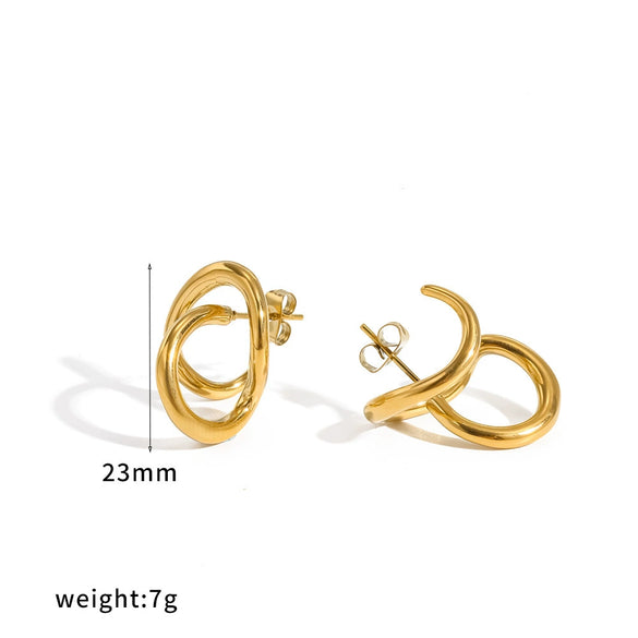 Women's Geometric Circular Stainless Steel Earrings With Pvd Vacuum Gold Plated Finish Fashion Minimalist Hoop Style