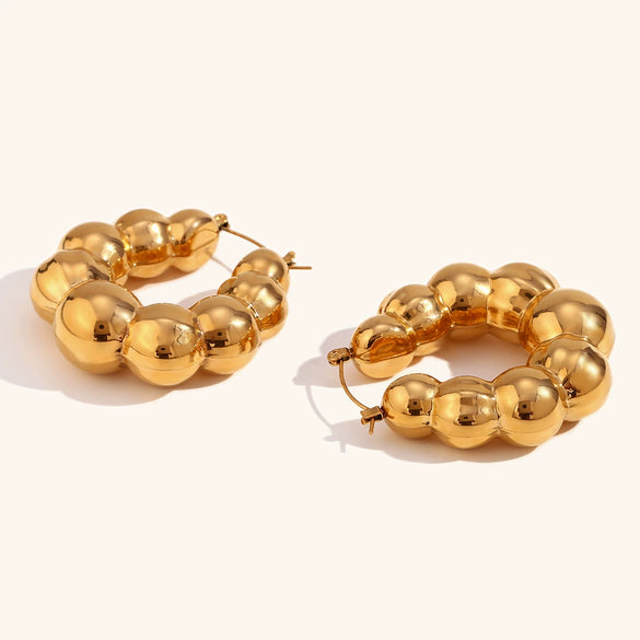 Women's Geometric Cloud Bead Hollow Earrings In Goldplated Stainless Steel Bold Fashion Jewelry