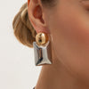 Women's Geometric Color Block Earrings Gold And Silver Tone Alloy Square And Round Earrings With Steel Posts Glossy Plated Fashion Jewelry