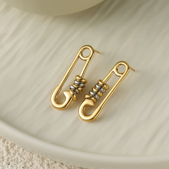 Women's Geometric Colorblock Beaded Stainless Steel Earrings With Electroplated Finish