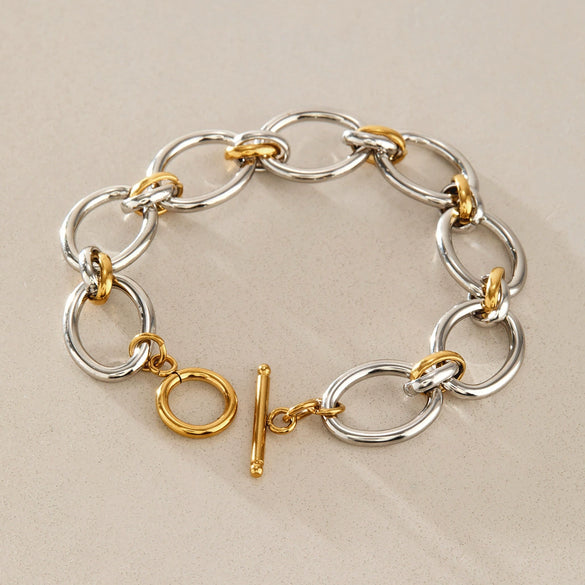 Women's Geometric Colorblocked Stainless Steel Bracelet With Plated Finish Hypoallergenic Jewelry