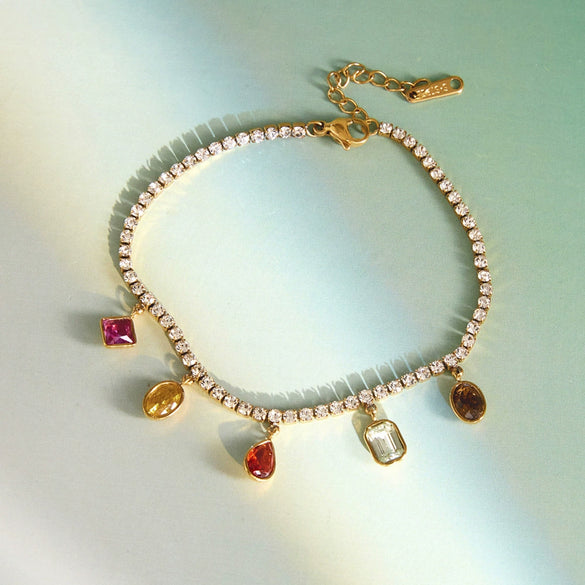 Women's Geometric Colored Gemstone Stainless Steel Bracelet With Colorfast Plated Finish Hypoallergenic Jewelry