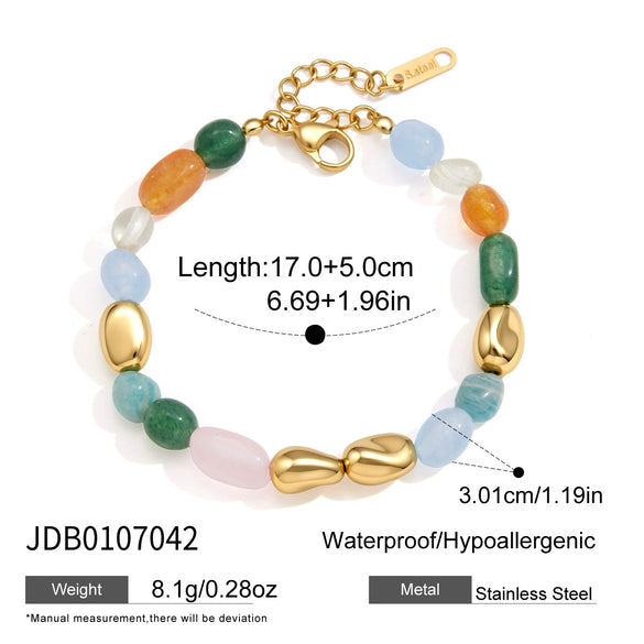 Women's Geometric Colored Natural Stone Beaded Jewelry Set With Titanium Steel Necklace And Plated Stainless Steel Bracelets