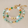 Women's Geometric Colored Natural Stone Beaded Jewelry Set With Titanium Steel Necklace And Plated Stainless Steel Bracelets