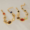 Women's Geometric Colored Natural Stone Bracelet In Hypoallergenic Stainless Steel With Gold Tone Plated Finish