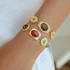 Women's Geometric Colored Natural Stone Bracelet In Hypoallergenic Stainless Steel With Gold Tone Plated Finish
