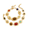 Women's Geometric Colored Natural Stone Bracelet In Hypoallergenic Stainless Steel With Gold Tone Plated Finish